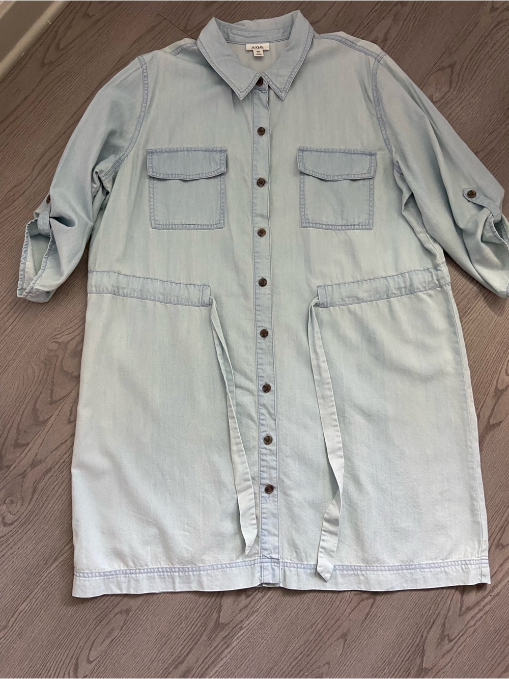 a.n.a Light Blue Denim Midi Shirt Dress with Waist Tie